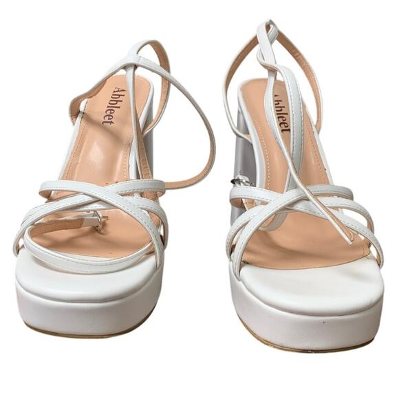 Abbleet Womens Size 9 White 5.25" Block Platform Heels Ankle Strap Sandal Shoes - Picture 5 of 9